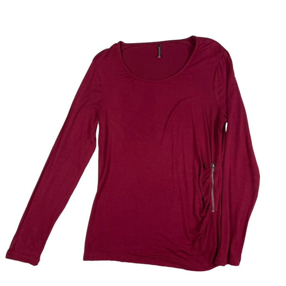 Soyaconcept Shirt Womens Large Burgundy Viscose Knit Long Sleeve Side Zip